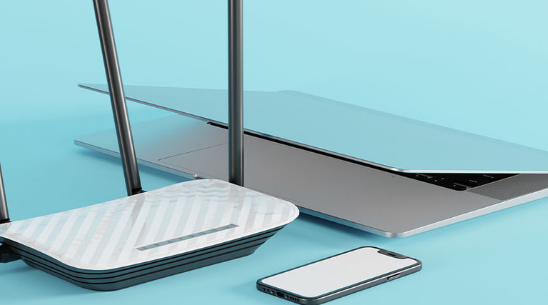 Internet router, laptop and phone